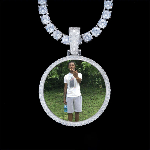 925S & VVS Moissanite 3D Circle Custom Picture Pendant
