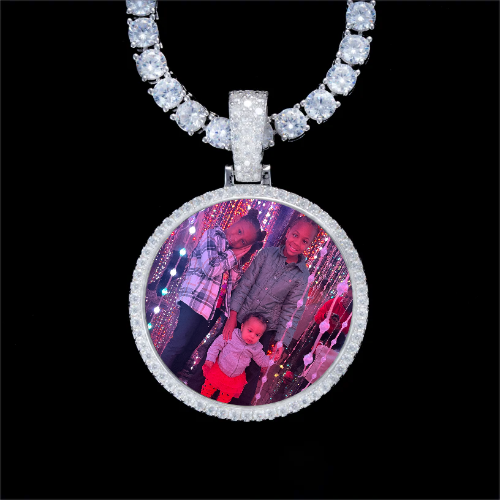 925S & VVS Moissanite 3D Circle Custom Picture Pendant
