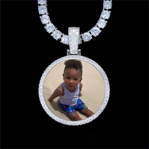 925S & VVS Moissanite 3D Circle Custom Picture Pendant