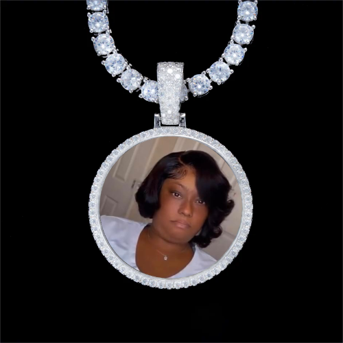 925S & VVS Moissanite 3D Circle Custom Picture Pendant