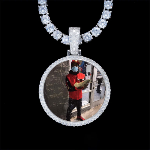 925S & VVS Moissanite 3D Circle Custom Picture Pendant