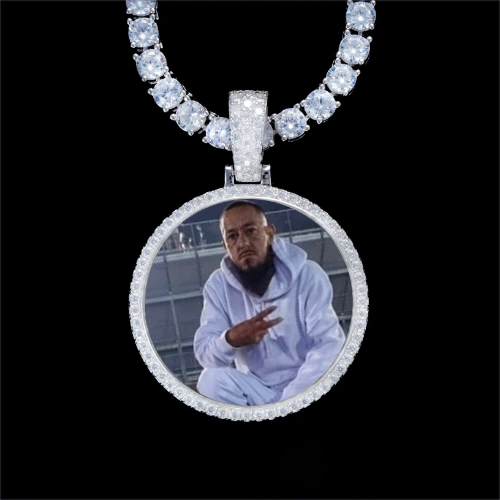 925S & VVS Moissanite 3D Circle Custom Picture Pendant