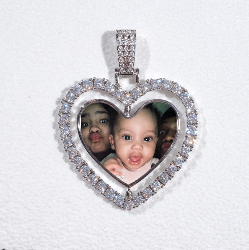 3D Spinning 2-Faced Heart Custom Picture Pendant