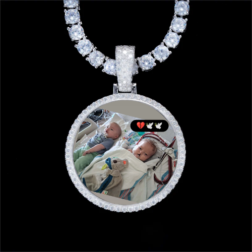 925S & VVS Moissanite 3D Circle Custom Picture Pendant