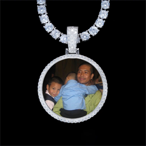 925S & VVS Moissanite 3D Circle Custom Picture Pendant