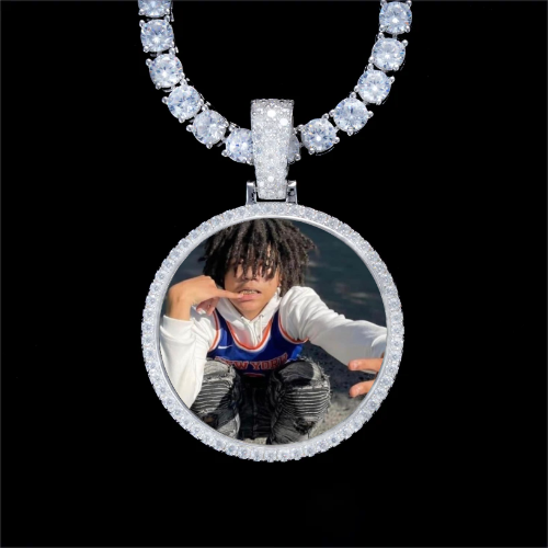 925S & VVS Moissanite 3D Circle Custom Picture Pendant