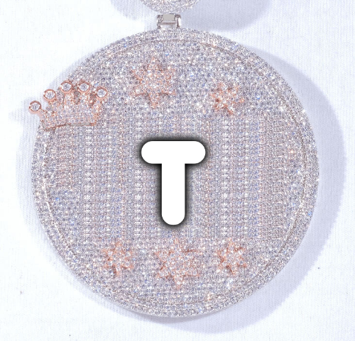 CUSTOM LETTER NECKLACE 3D BIG CROWN DISC