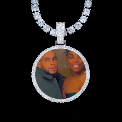 925S & VVS Moissanite 3D Circle Custom Picture Pendant