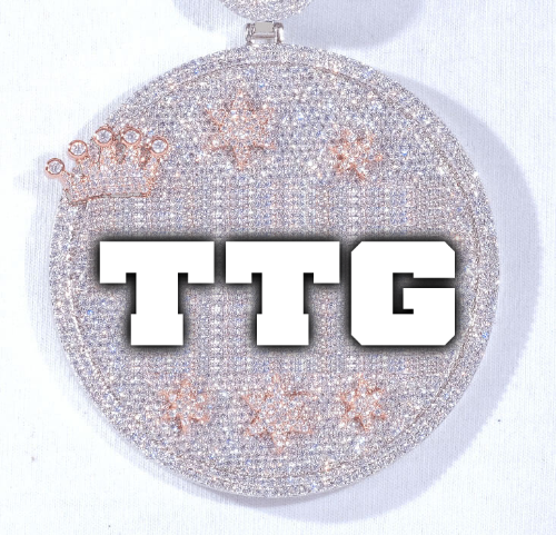 CUSTOM LETTER NECKLACE 3D BIG CROWN DISC