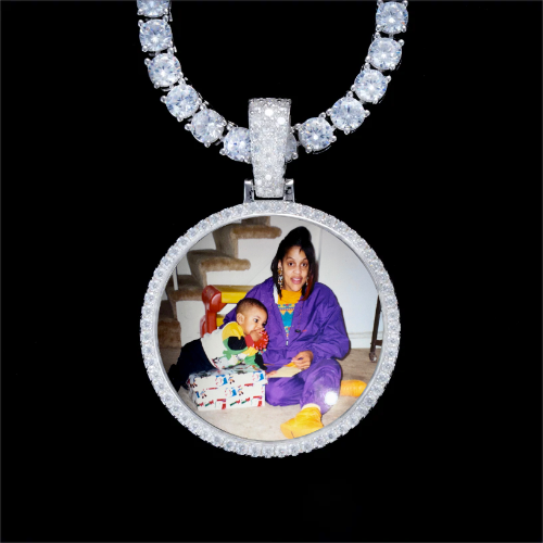 925S & VVS Moissanite 3D Circle Custom Picture Pendant