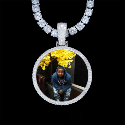 925S & VVS Moissanite 3D Circle Custom Picture Pendant