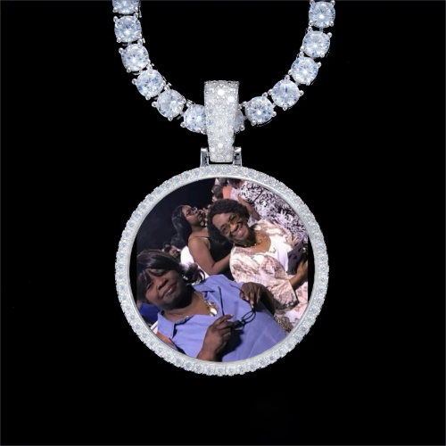 925S & VVS Moissanite 3D Circle Custom Picture Pendant