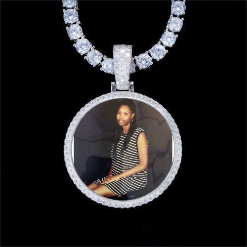 925S & VVS Moissanite 3D Circle Custom Picture Pendant