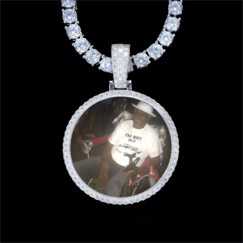 925S & VVS Moissanite 3D Circle Custom Picture Pendant