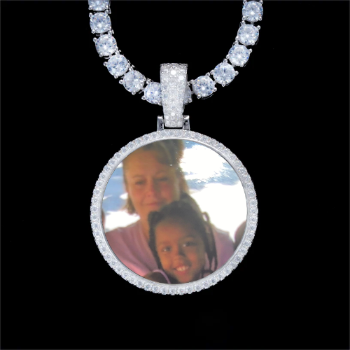 925S & VVS Moissanite 3D Circle Custom Picture Pendant