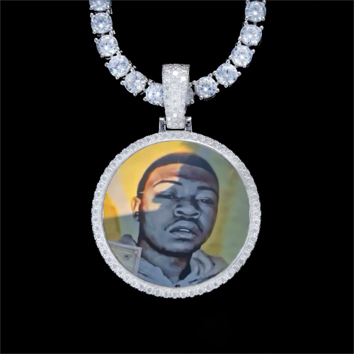 925S & VVS Moissanite 3D Circle Custom Picture Pendant