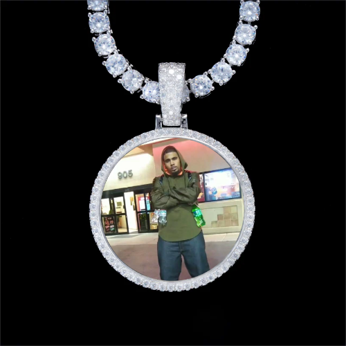 925S & VVS Moissanite 3D Circle Custom Picture Pendant