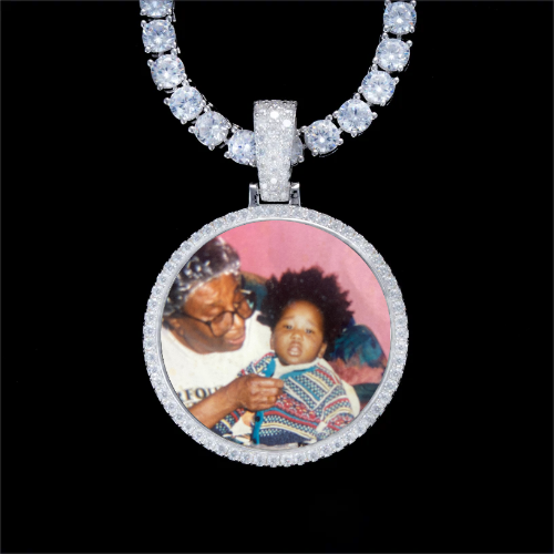 925S & VVS Moissanite 3D Circle Custom Picture Pendant