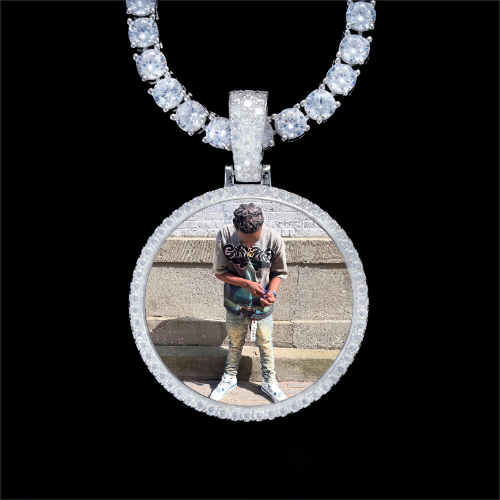 925S & VVS Moissanite 3D Circle Custom Picture Pendant