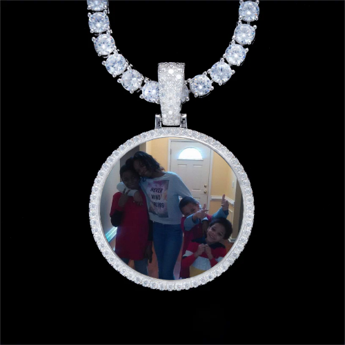 925S & VVS Moissanite 3D Circle Custom Picture Pendant