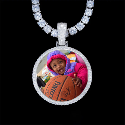 925S & VVS Moissanite 3D Circle Custom Picture Pendant