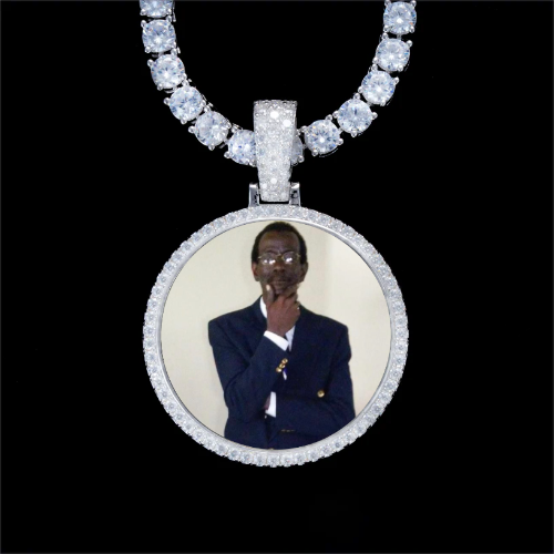 925S & VVS Moissanite 3D Circle Custom Picture Pendant