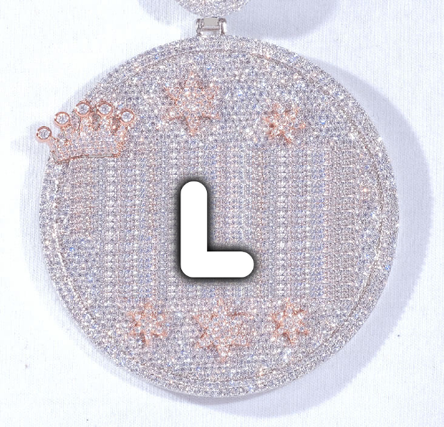 CUSTOM LETTER NECKLACE 3D BIG CROWN DISC