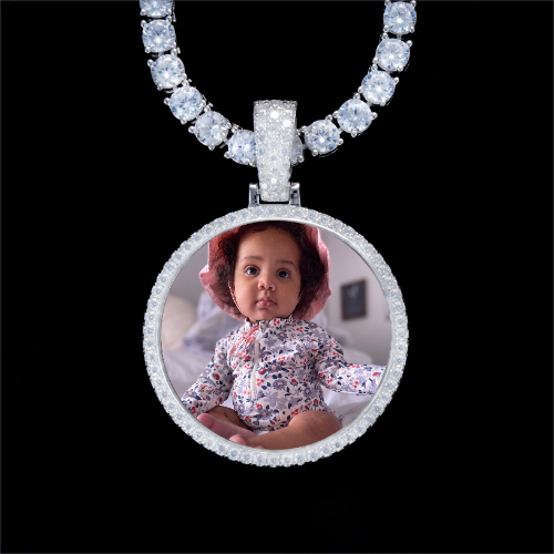 925S & VVS Moissanite 3D Circle Custom Picture Pendant