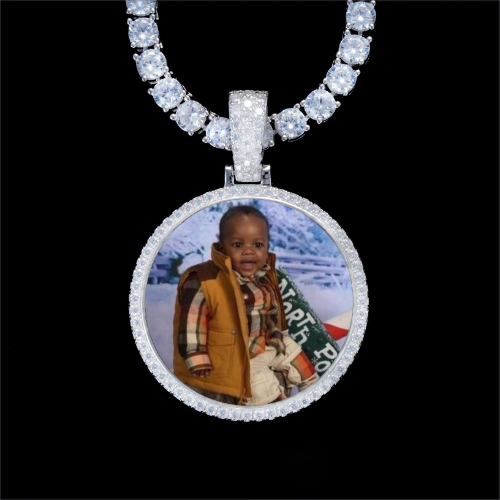 925S & VVS Moissanite 3D Circle Custom Picture Pendant