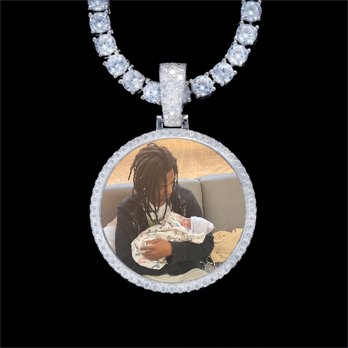 925S & VVS Moissanite 3D Circle Custom Picture Pendant