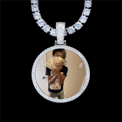 925S & VVS Moissanite 3D Circle Custom Picture Pendant