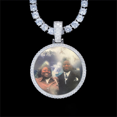 925S & VVS Moissanite 3D Circle Custom Picture Pendant