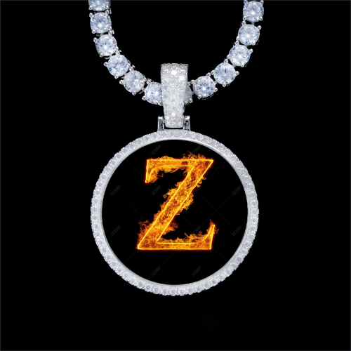 925S & VVS Moissanite 3D Circle Custom Picture Pendant