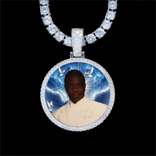 925S & VVS Moissanite 3D Circle Custom Picture Pendant