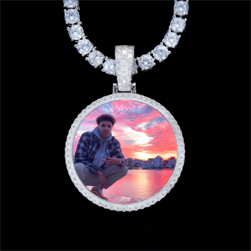 925S & VVS Moissanite 3D Circle Custom Picture Pendant
