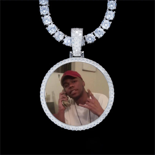 925S & VVS Moissanite 3D Circle Custom Picture Pendant