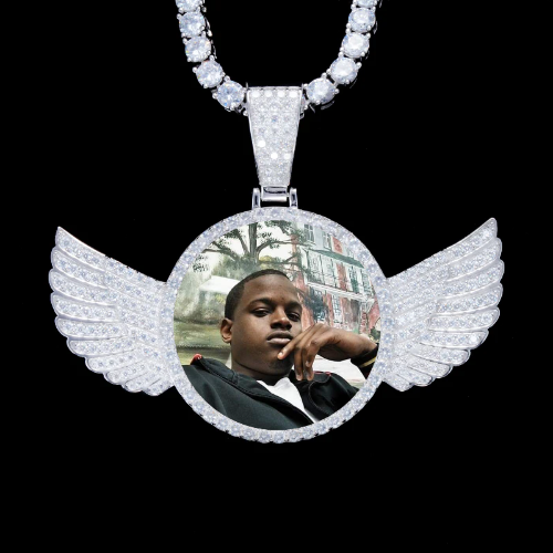 925S & VVS Moissanite 3D Wing Custom Picture Pendant