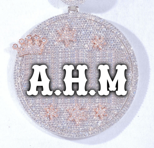 CUSTOM LETTER NECKLACE 3D BIG CROWN DISC