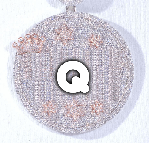 CUSTOM LETTER NECKLACE 3D BIG CROWN DISC