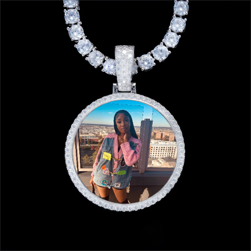 925S & VVS Moissanite 3D Circle Custom Picture Pendant