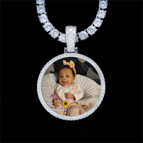 925S & VVS Moissanite 3D Circle Custom Picture Pendant