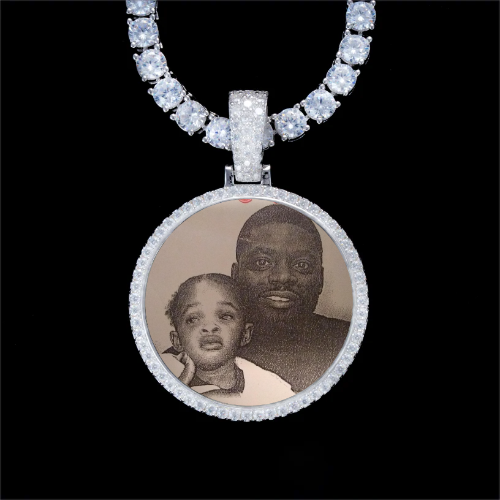 925S & VVS Moissanite 3D Circle Custom Picture Pendant