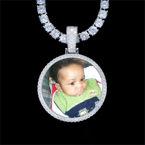 925S & VVS Moissanite 3D Circle Custom Picture Pendant