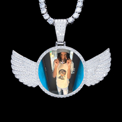 925S & VVS Moissanite 3D Wing Custom Picture Pendant