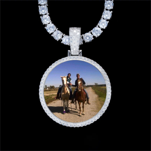925S & VVS Moissanite 3D Circle Custom Picture Pendant