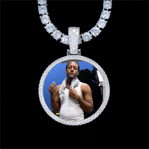 925S & VVS Moissanite 3D Circle Custom Picture Pendant