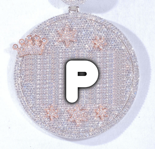 CUSTOM LETTER NECKLACE 3D BIG CROWN DISC