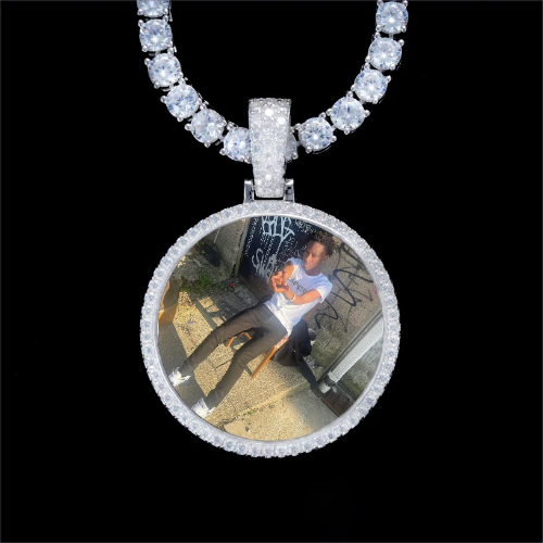 925S & VVS Moissanite 3D Circle Custom Picture Pendant