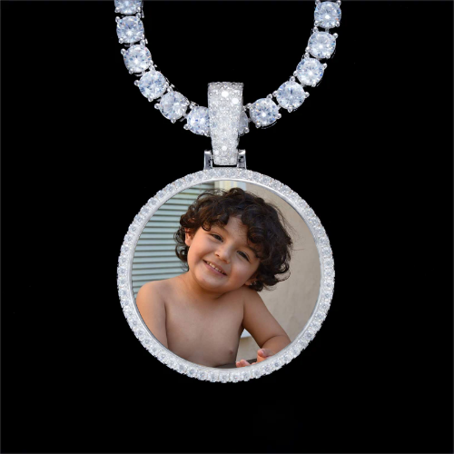 925S & VVS Moissanite 3D Circle Custom Picture Pendant