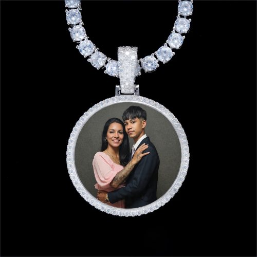 925S & VVS Moissanite 3D Circle Custom Picture Pendant